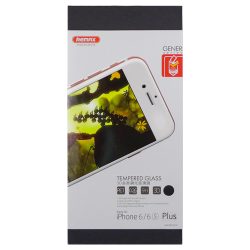 Стекло защитное для iPhone 6 Plus/6S Plus (Gener закалённое) 0,26мм 3D (чёрный) Remax *		 купить оптом