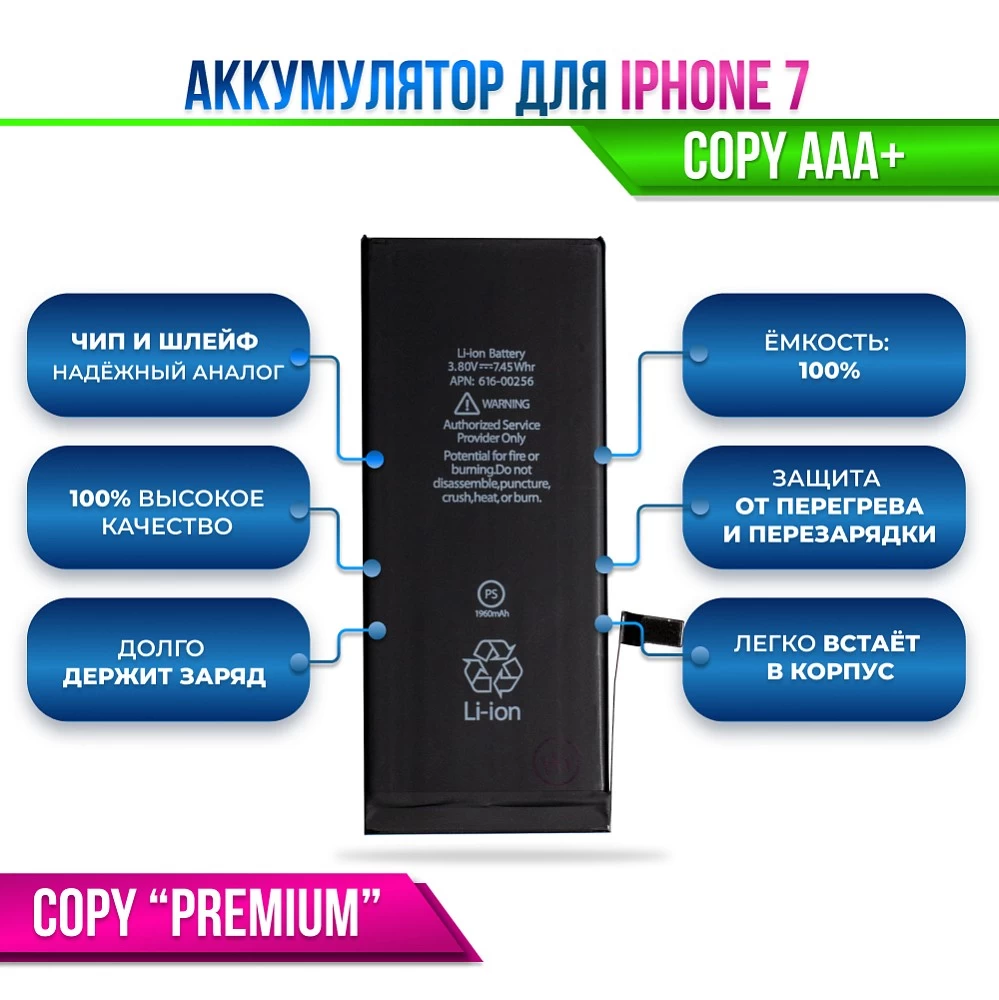 Аккумулятор для iPhone 7 Premium купить оптом рис 5
