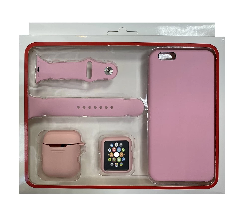 Набор 4в1 (Silicone Case iPhone 6+/ 6S+, "Бампер" Watch 38 мм)(розовый)* купить оптом