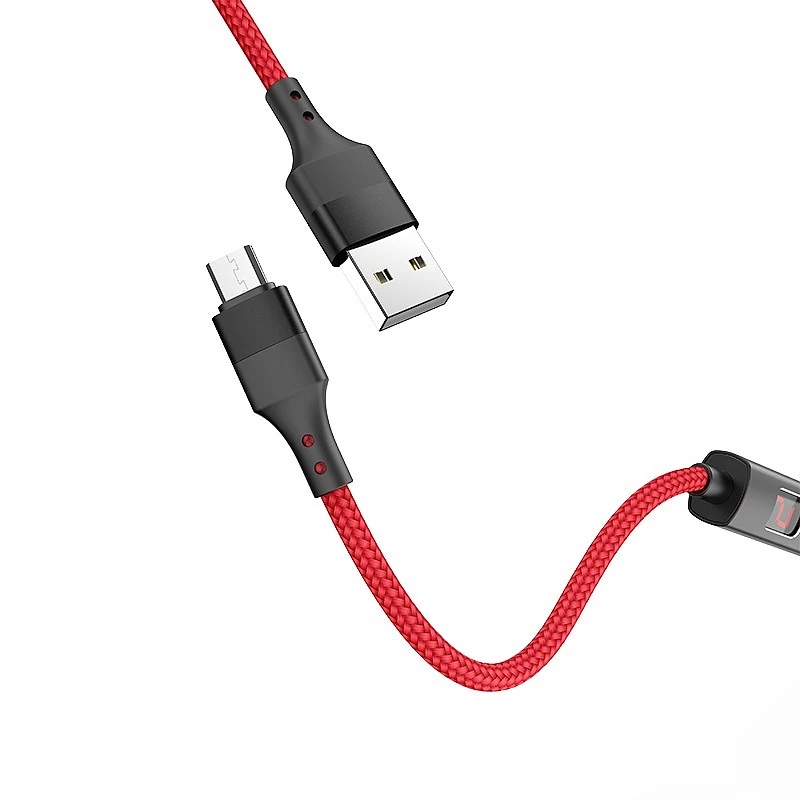Кабель Micro USB - USB (S13) Hoco Timing Display 2,4А длина 1,2м (красный), ткань * купить оптом рис 2