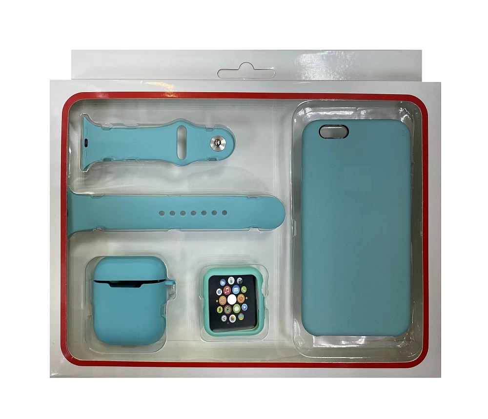 Набор 4в1 (Silicone Case iPhone 6 / 6S +Чехол+Ремешок+"Бампер" Watch 38 / 40мм) (мятный)* купить оптом рис 1