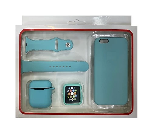 Набор 4в1 (Silicone Case iPhone 6 / 6S +Чехол+Ремешок+&quot;Бампер&quot; Watch 38 / 40мм) (мятный)* купить оптом