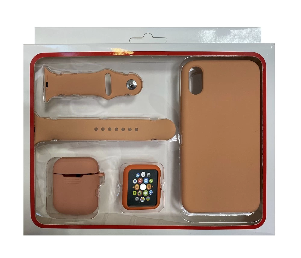 Набор 4в1 (Silicone Case iPhone X / XS +Чехол+ Ремешок+"Бампер" Watch 38 / 40мм) (пудра)* купить оптом рис 1