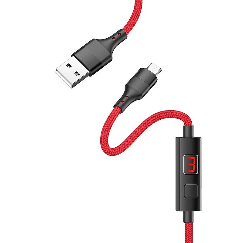 Кабель Micro USB - USB (S13) Hoco Timing Display 2,4А длина 1,2м (красный), ткань * купить оптом рис 3