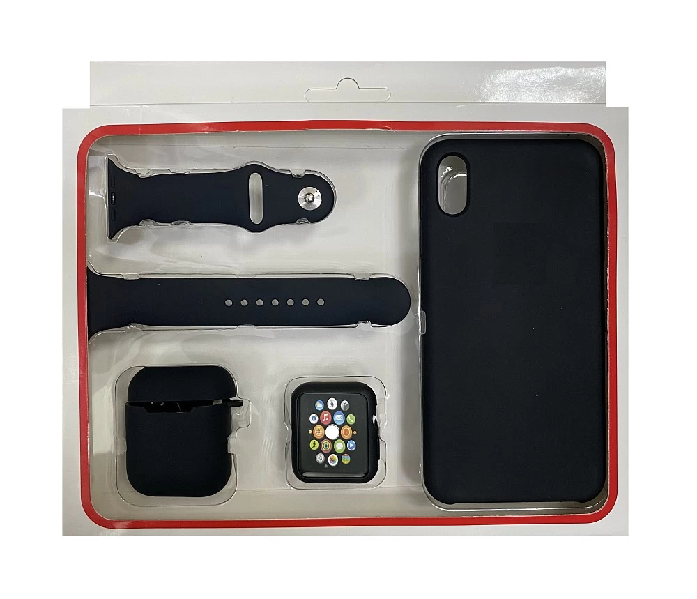 Набор 4в1 (Silicone Case iPhone XS Max  "Бампер" Watch 38 мм)(чёрный)* купить оптом
