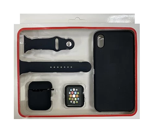 Набор 4в1 (Silicone Case iPhone XS Max +Чехол+Ремешок+&quot;Бампер&quot; Watch 38 / 40мм)(чёрный)* купить оптом