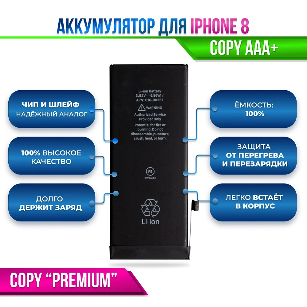 Аккумулятор для iPhone 8 Premium купить оптом рис 2