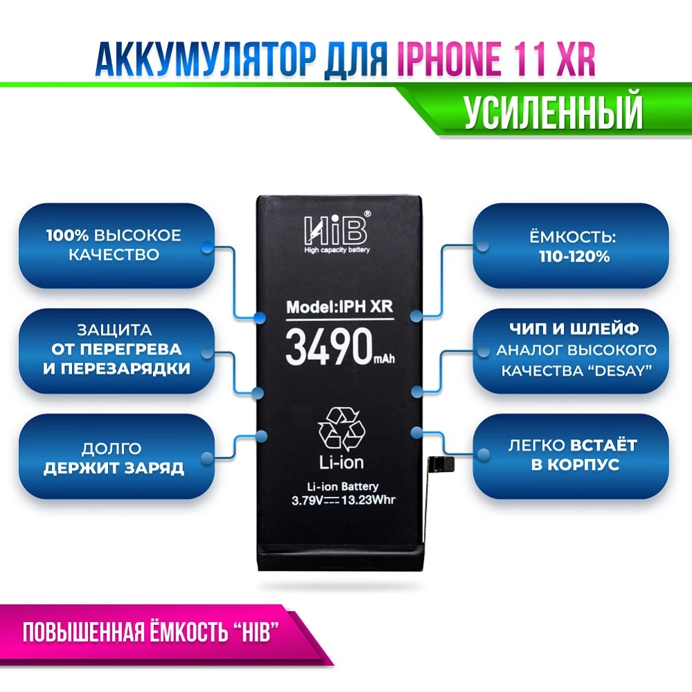 Аккумулятор для iPhone XR с повышенной ёмкостью (3490 mAh) "HIB" Original купить оптом рис 2