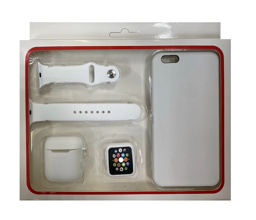 Набор 4в1 (Silicone Case iPhone 6+/ 6S+Чехол 1 / 2+Ремешок+"Бампер" Watch 38 / 40мм) (белый)* купить оптом рис 1