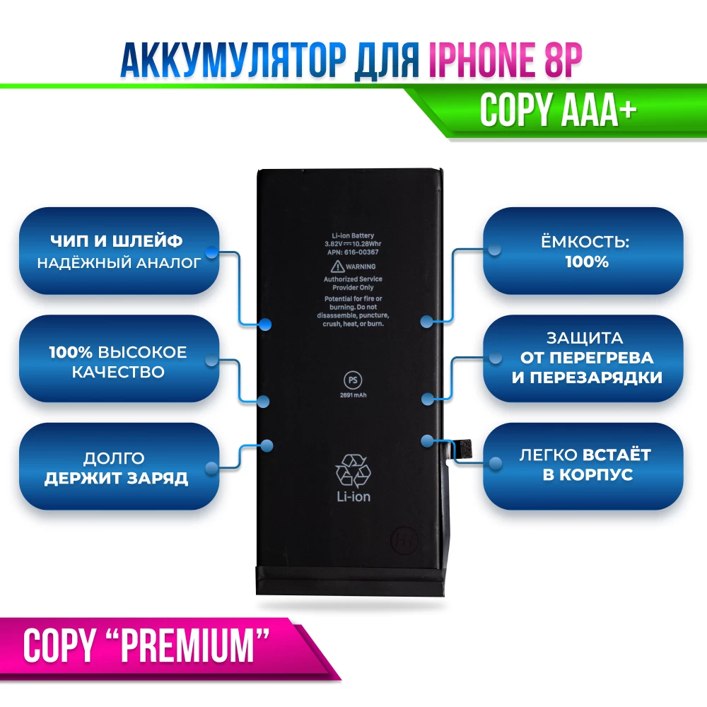 Аккумулятор для iPhone 8 Plus Premium купить оптом рис 2