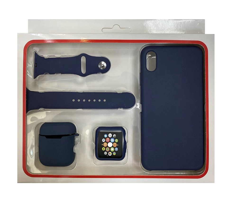 Набор 4в1 (Silicone Case iPhone XS Max+Чехол 1/2+Ремешок+"Бампер" Watch 38/40мм)(кобальт)* купить оптом