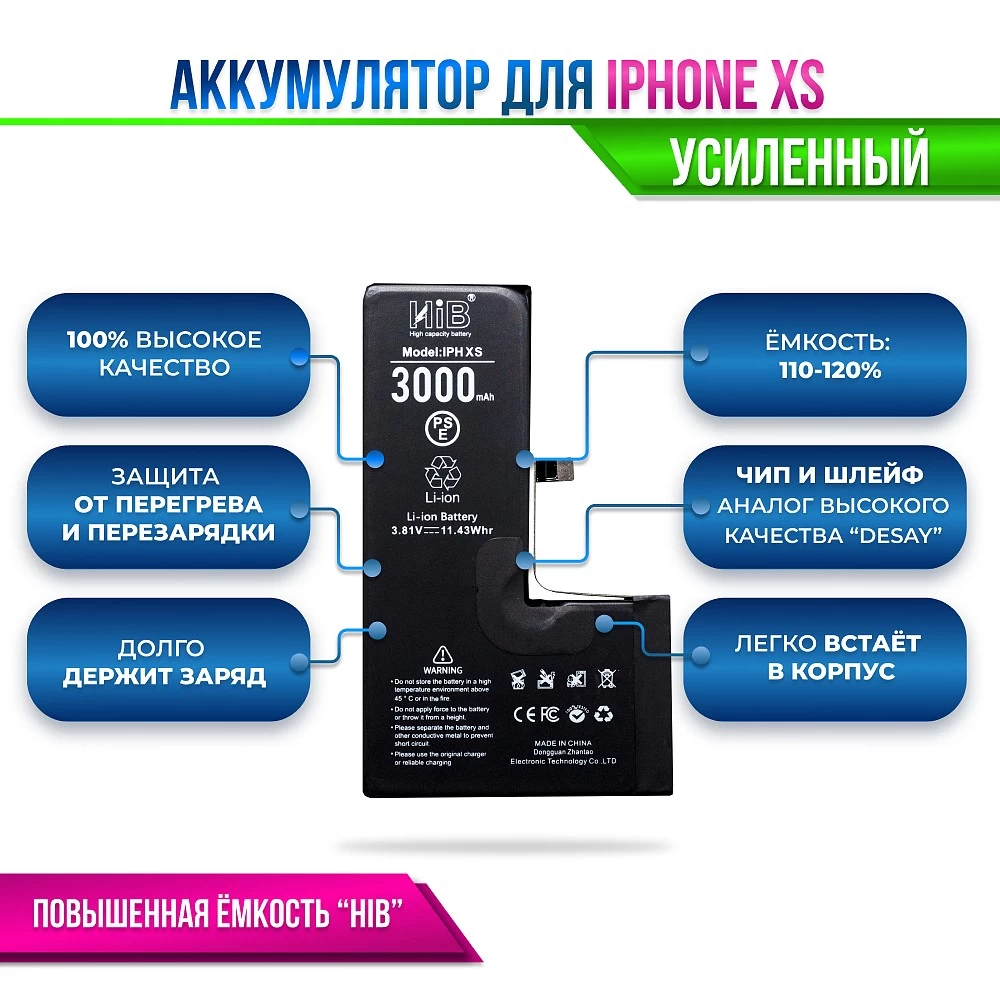Аккумулятор для iPhone XS с повышенной ёмкостью (3000 mAh) "HIB" Original купить оптом рис 2