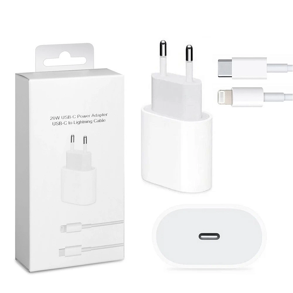 Сетевое зарядное устройство для iPhone (Type-C) 20W, 3A + кабель Lightning (белый) ORIG Завод купить оптом рис 1