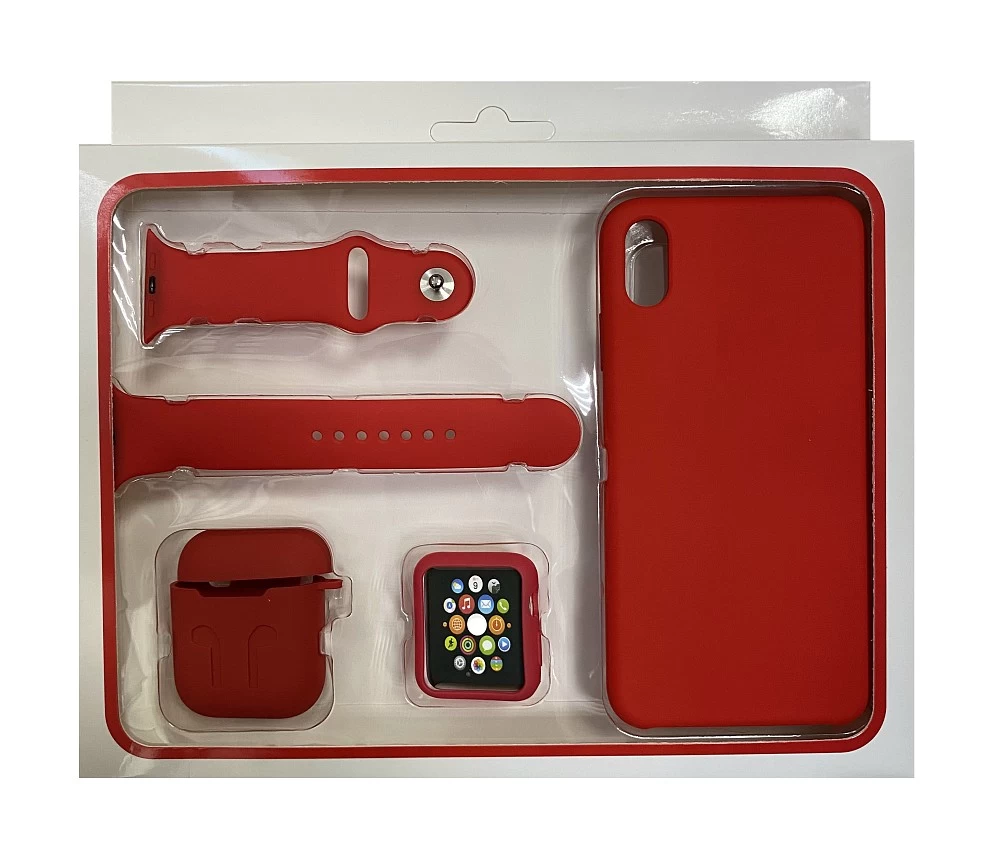 Набор 4в1 (Silicone Case iPhone XS Max +Чехол+Ремешок+"Бампер" Watch 38 / 40мм)(красный)* купить оптом