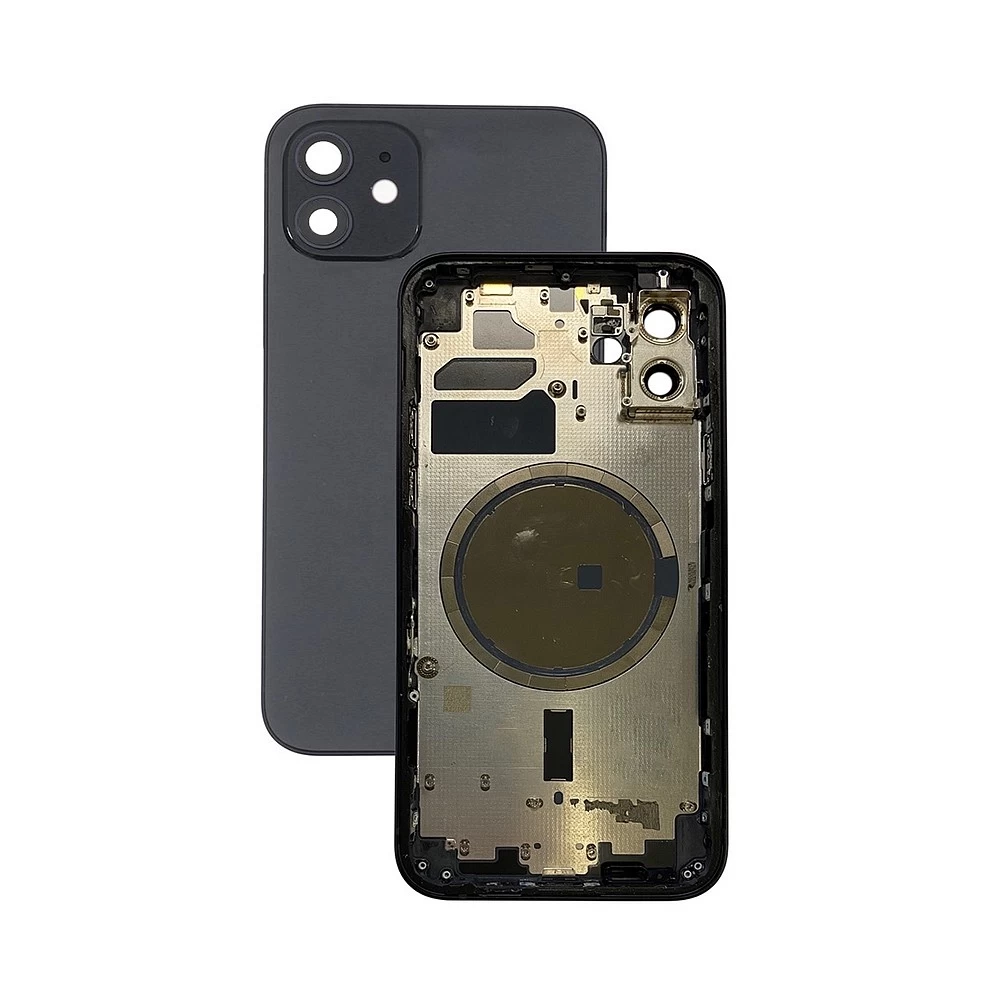 Корпус для iPhone 12 (чёрный) (дефект рамки камеры) ORIG Завод (CE) + логотип купить оптом рис 1