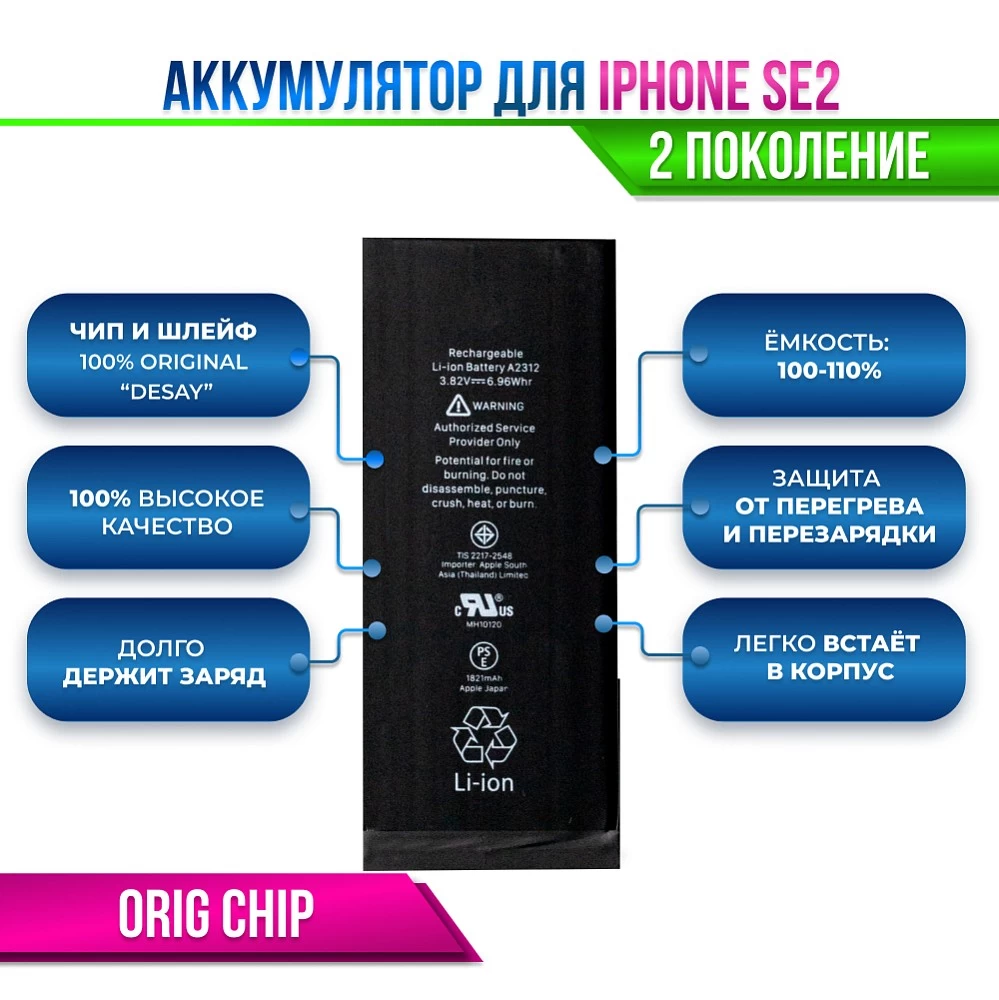 Аккумулятор для iPhone SE 2020 Orig Chip "Desay" (восстановленный оригинал) купить оптом рис 2