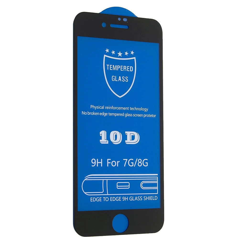 Стекло защитное 10D для iPhone 7/8/SE2 (чёрный) купить оптом рис 1