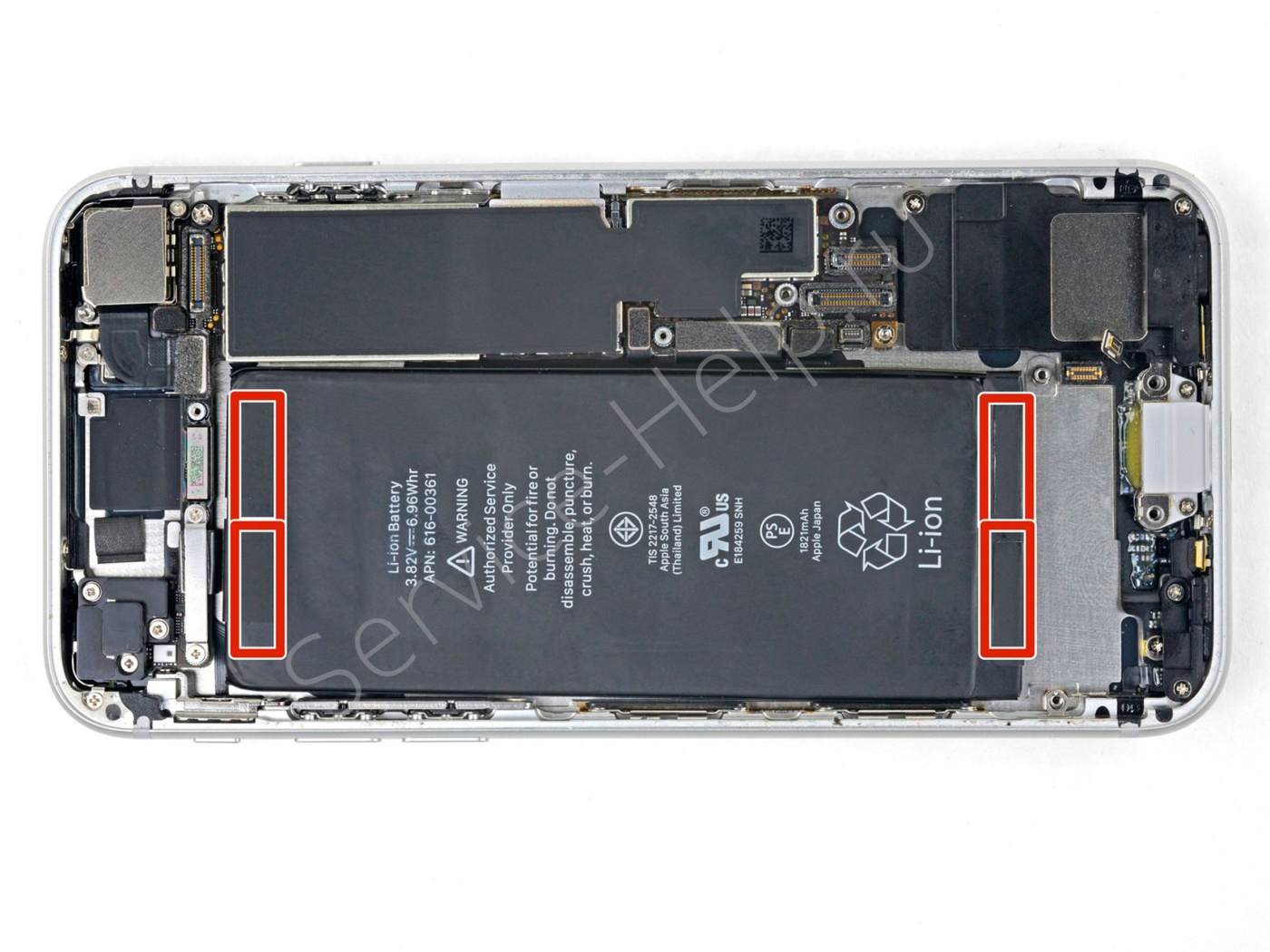 Аккумулятор iPhone 8 держится на четырех клейких полосках