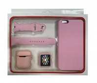 Набор 4в1 (Silicone Case iPhone 6+/ 6S+Чехол 1 / 2+Ремешок+"Бампер" Watch 42 / 44мм)(розовый)* - Service-Help.ru