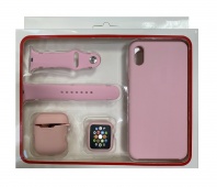 Набор 4в1 (Silicone Case iPhone XS Max +Чехол+Ремешок+"Бампер" Watch 38 / 40мм)(розовый) - Service-Help.ru