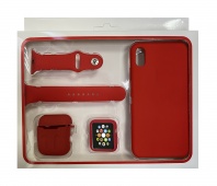 Набор 4в1 (Silicone Case iPhone XS Max +Чехол+Ремешок+"Бампер" Watch 38 / 40мм)(красный)* - Service-Help.ru