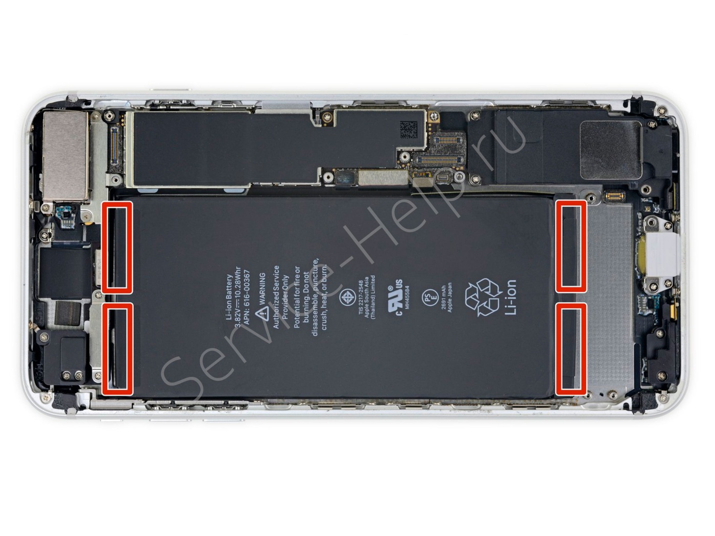 Аккумулятор iPhone 8 Plus держится на четырех клейких полосках